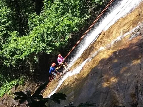 Rappelling down the bride's waterfall Stock Photos