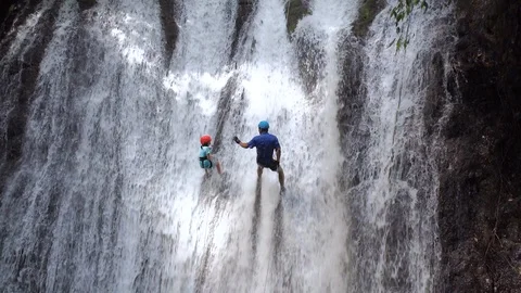 Rappelling Down Waterfall In Costa Rica Stock Footage 121389503