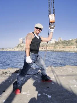 Rapper posing with a crane 2 Stock Photos