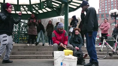 Rappers and drummers performing in new york Video stock 280786367