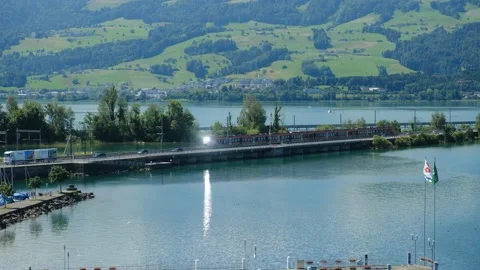 Rapperswill Train and Traffic Stock Footage 199288445