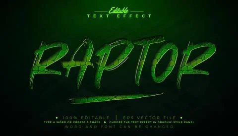 Raptor Editable Text Effect Design Vector Graphic Style with Dinosaur Skin Te 스톡 일러스트