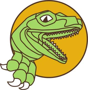 Raptor Head Breaking Out Wall Circle Drawing Stock Illustration