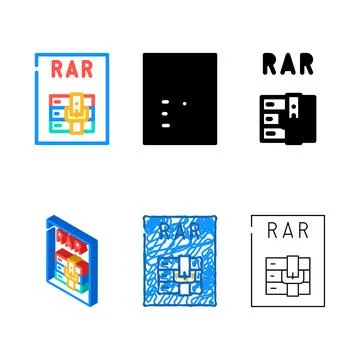Rar file format stylized document color icon vector Stock Illustration