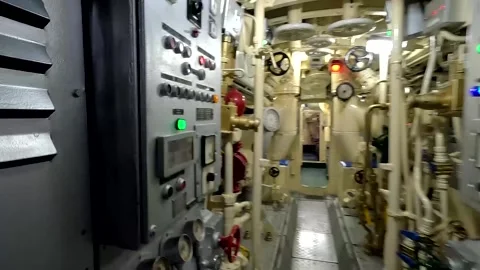 Rare 4K Walkthrough Inside  Submarine Engine Room Stock Footage 341322285