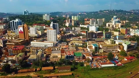 Rare aerial footage in Uganda of the Capital City Kampala Stock Footage