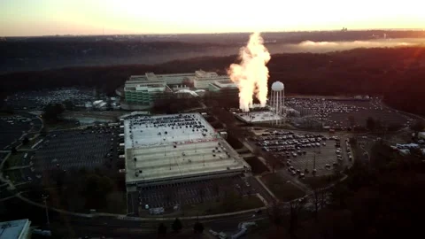 RARE aerial view of Central Intelligence Agency (CIA) at surnrise Stock Footage 156305123