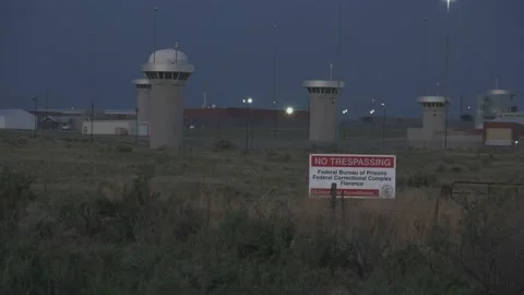 *Rare*  America's most secure prison: ADX "Supermax" Florence, CO (at night) Stock Footage 197640957