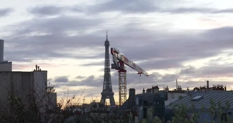 Rare Angle of the Eiffel tower sunset from a nearby rooftop Stock-Footage 244196853