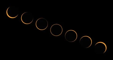 Rare astronomical event annular solar eclipse phases composite during Totality Stock Photos