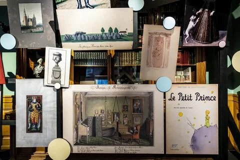 Rare books and prints displayed as exhibits Stock Photos