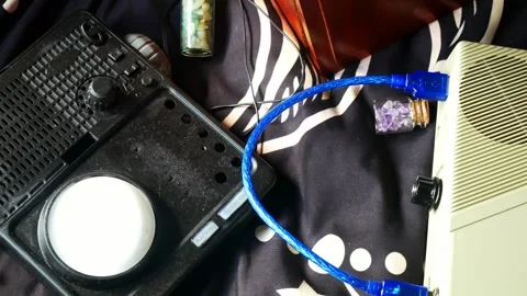 Rare collection of paranormal ghost box EVP communication devices, Looking Stock Footage 247681861