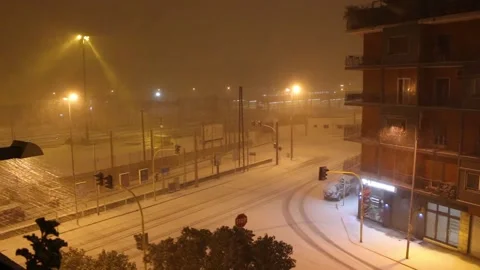 Rare Night Blizzard hit Bari Stock Footage 147656285