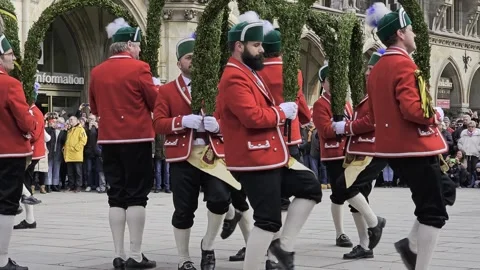 Rare Schäfflertanz Performance Honors Munich’s Coopers’ Guild Dance Legacy, Stock Footage 328577438