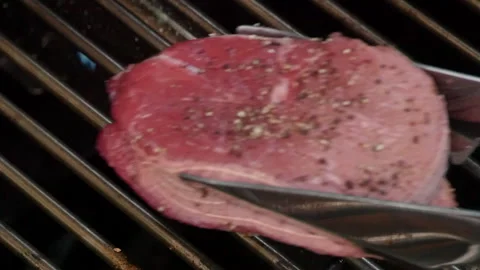 Rare tournedos beef placed in BBQ Stock-Footage 114183230