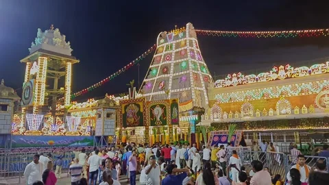 A rare view of illuminated lights decorating the famous Tirupati Balaji Templ Vídeos de archivo 252508384