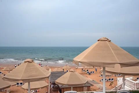 Ras Al Khaimah Beach, UAE, the Romantic beach  park in the afternoon, Persi.. Stock Photos