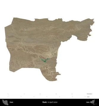 Rask, Iran, isolated on white. Satellite image. April 2020 Stock Illustration