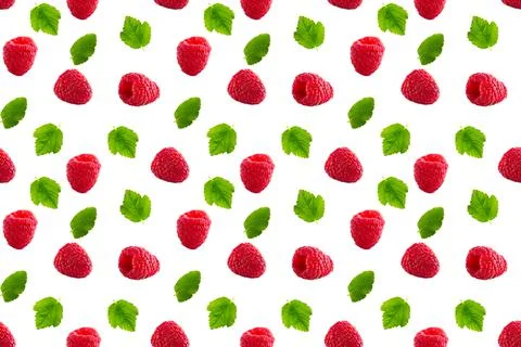 Raspberries abstract background. Fruit pattern of colorful wild berries isolated Stock Photos