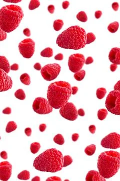 Raspberries abstract background. Fruit pattern of colorful wild berries isolated Stock Photos