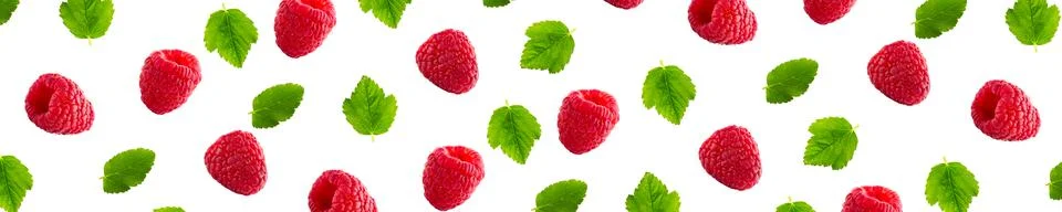 Raspberries abstract background. Fruit pattern of colorful wild berries isolated Stock Photos