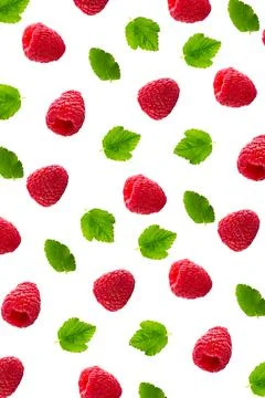 Raspberries abstract background. Fruit pattern of colorful wild berries isolated Stock Photos