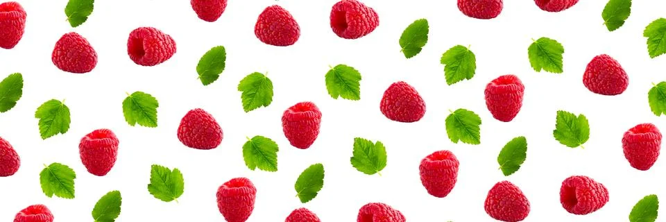 Raspberries abstract background. Fruit pattern of colorful wild berries isolated Stock Photos