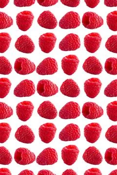 Raspberries abstract background. Fruit pattern of colorful wild berries isolated Stock Photos