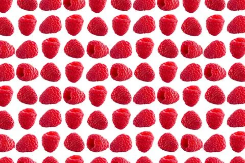 Raspberries abstract background. Fruit pattern of colorful wild berries isolated Stock Photos