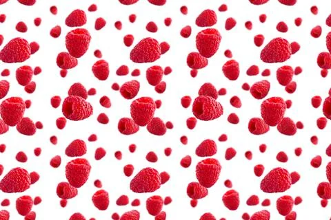 Raspberries abstract background. Fruit pattern of colorful wild berries isolated Stock Photos