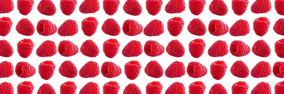 Raspberries abstract background. Fruit pattern of colorful wild berries isolated Stock Photos
