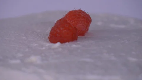 Raspberries being Dropped on top of a Cake. Cake, Raspberries Video stock 128015295