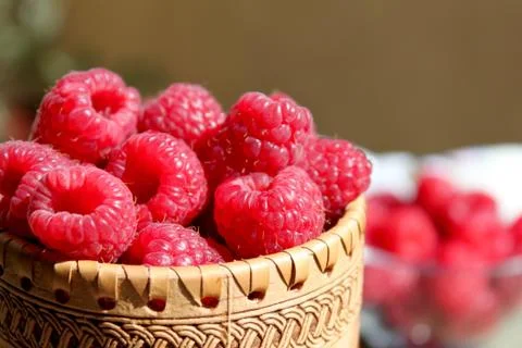Raspberries close up view Stock Photos