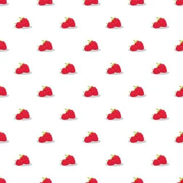 Raspberries creating a repeating flat vector design background Stock Illustration