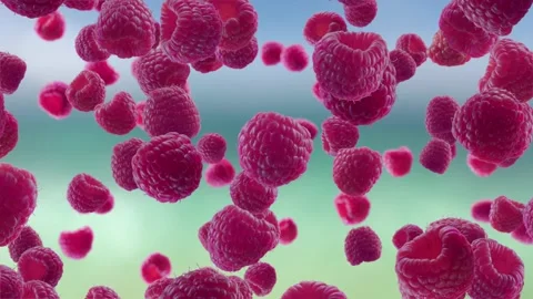 Raspberries Falling on Beach Background. Stock Footage 170918931