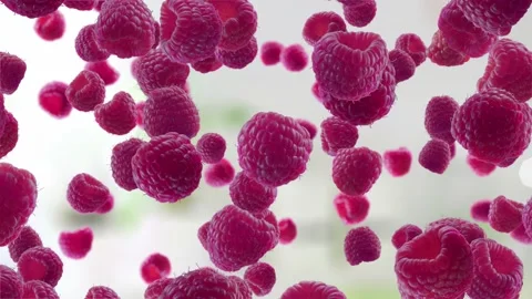 Raspberries Falling on Kitchen Background. Stock Footage 170919737