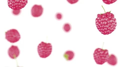 Raspberries falling in slow motion, depth of field Stock Footage 314680635