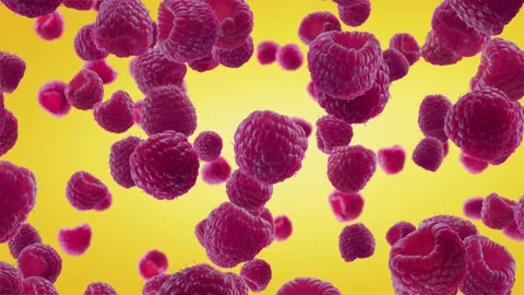 Raspberries Falling on Yellow Background. Stock Footage 170919151