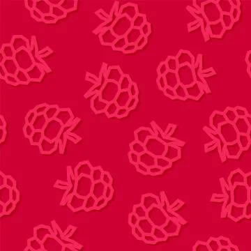 Raspberries low poly seamless pattern. Pink Raspberries on dark background. Stock Illustration