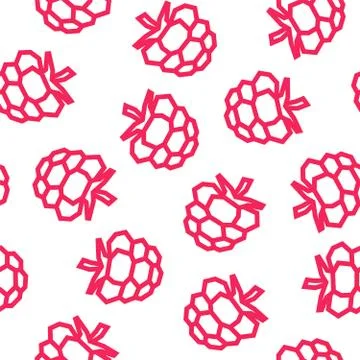 Raspberries low poly seamless pattern. Pink Raspberries isolated on white Stock Illustration