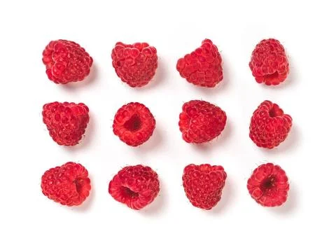 Raspberries pattern isolated, creative layout View from above of ripe red ... Stock Photos