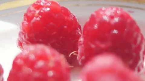 Raspberries on a plate Stock Footage 77175788