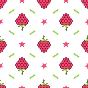 Raspberries seamless pattern. For kitchen textile, wrapping paper, greeting Illustrazione stock