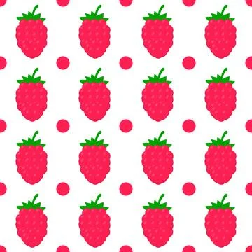 Raspberries seamless pattern. Summer berries vector background.  Vector tem.. Illustrazione stock