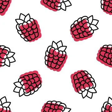 Raspberries seamless pattern. Vector illustration. On white backgroung Stock Illustration