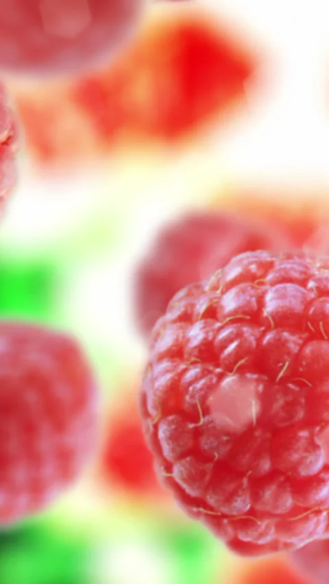 Raspberries tossed in the air falling down in slow motion Stock Footage 255677879