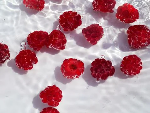 Raspberries on a water background Stock Photos