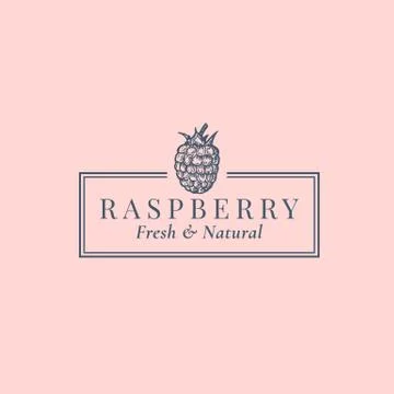 Raspberry Abstract Vector Sign, Symbol or Logo Template. Hand Drawn Berries Stock Illustration