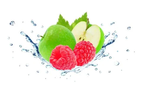 Raspberry and apple splash Stock Photos