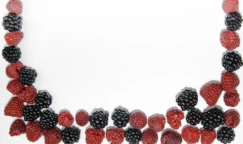 RASPBERRY AND BLACKBERRY on a white background with space for the text Stock Photos